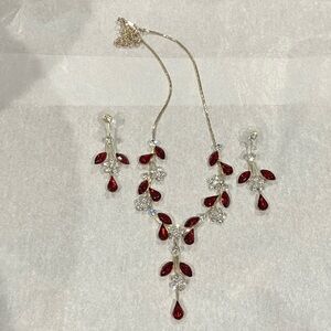 Elegant Red and Silver Jewelry Set